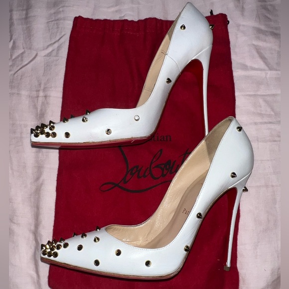 Christian Louboutin White Leather Degraspike Embellished Spiked Stiletto Heel 40 - Picture 11 of 12